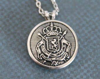 Belgium Coat of Arms Necklace Belgian Family Crest Pendant Jewelry - made with a vintage button