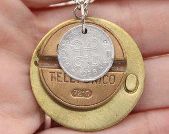Vintage Token Necklace Currency Pendant Made from vintage tokens
