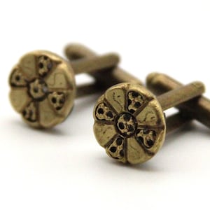 Vintage Brass Cufflinks Small Simple Design Cuff Links Groom Wedding Made from vintage buttons image 1