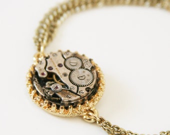 Steampunk Watch Movement Bracelet: Gold Tone Chain Ren Fair Accessory