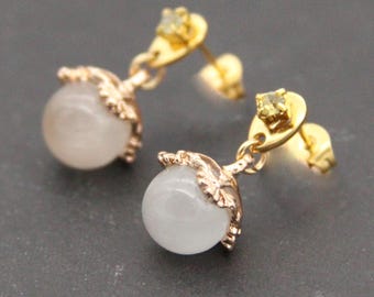 Gray Faux Pearl Dangle Drop Earrings with gold tone accents