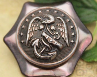 USMC Eagle Brooch Anchor Nautical Pin Freedom Symbol - made with from vintage buttons