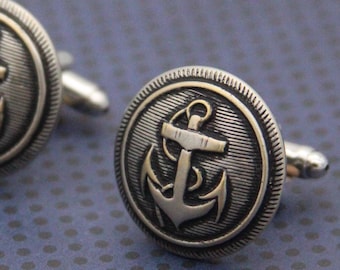 Anchor Cufflinks Naval Officer Accessory: Nautical Silver Tone Cuff Links