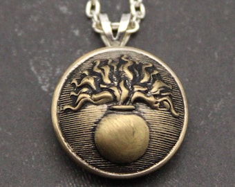 Flaming Grenade Necklace French Grenadier Foreign Militia Pendant - made with a vintage button
