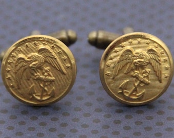 US Marine Cufflinks Nautical Armed Forces Cuff Links USMC Accessories - made with vintage buttons