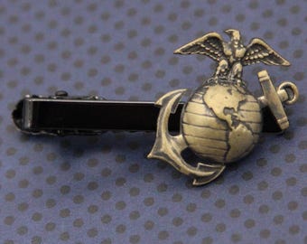 USMC EGA Tie Clip – Brass Tone Marine Corps Emblem on Black Bar