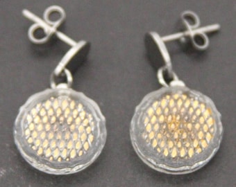 Clear Glass Dangle Drop Earrings with gold tone accents