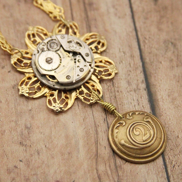 Steampunk Necklace Watch Movement Cosplay Ren Fair Costume Jewelry Gift for Her Steam Punk Wedding - Made with a watch movement piece
