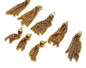 Vintage Gold Tone Chain Tassels Set of 8