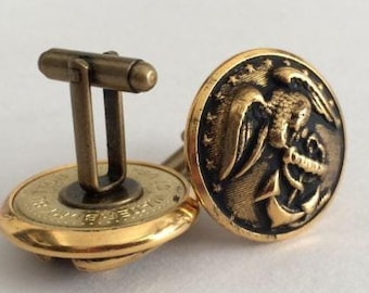Marine Cufflinks Nautical Armed Forces Cuff Links USMC Accessories - made with vintage buttons