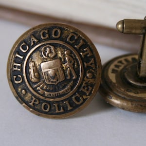 Chicago Police Cuff Links Chicago's Finest Cuff Links made with vintage uniform buttons image 1