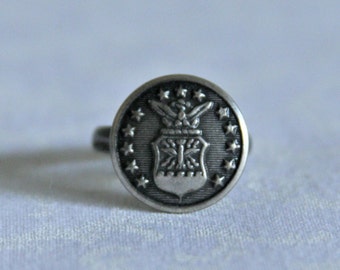 Air Force Ring Silver Tone Eagle Button Ring - made from a vintage button