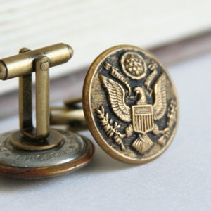 US Army Cuff Links Military Cufflinks Eagle America made with vintage buttons Brass tone 7/8 inches