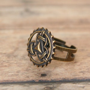 Steampunk Gear Ring: Brass Button Adjustable Band