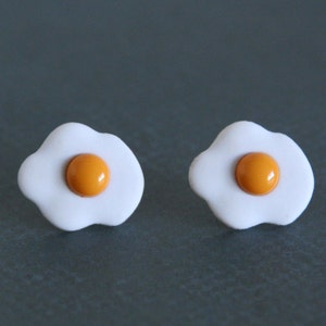 Egg Post Earrings Sunny Side Up Chef Funny Posts - made with egg buttons