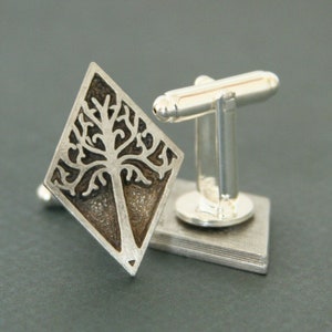Yggdrasil Cuff Links White Tree cufflinks Fantasy Wedding groom gift for him - made with buttons with a tree