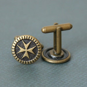 Maltese Cross Cufflinks Knights of Malta Cufflinks - made with a dark brass buttons