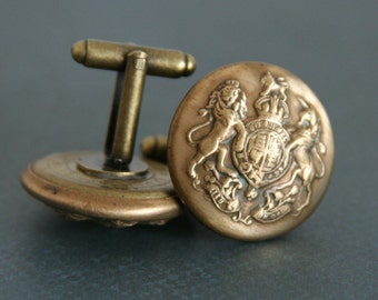 British Military Cufflinks Royal Family Crest Cuff Links UK Britain Heraldry Mens Accessories - made with vintage buttons