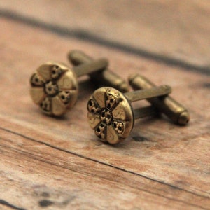 Vintage Brass Cufflinks Small Simple Design Cuff Links Groom Wedding Made from vintage buttons image 6