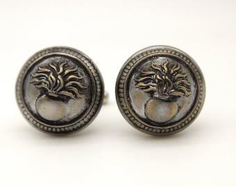 French Military Cufflinks Flaming Grenade Cuff Links Grenadier Army - made with vintage military buttons