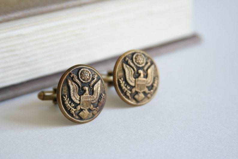 US Army Cuff Links Military Cufflinks Eagle America made with vintage buttons image 7