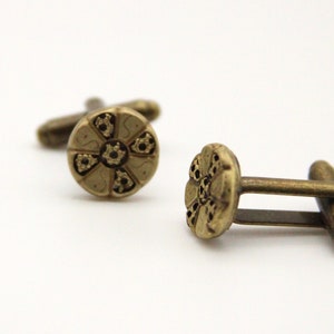 Vintage Brass Cufflinks Small Simple Design Cuff Links Groom Wedding Made from vintage buttons image 8