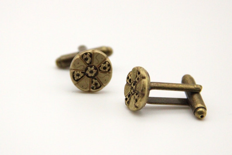 Vintage Brass Cufflinks Small Simple Design Cuff Links Groom Wedding Made from vintage buttons image 8