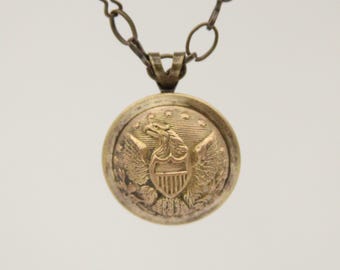 US Eagle Pendant Civil War Button Necklace - made with a brass vintage button