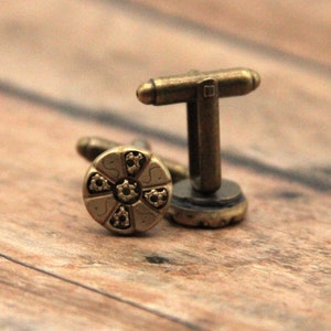 Vintage Brass Cufflinks Small Simple Design Cuff Links Groom Wedding Made from vintage buttons image 3