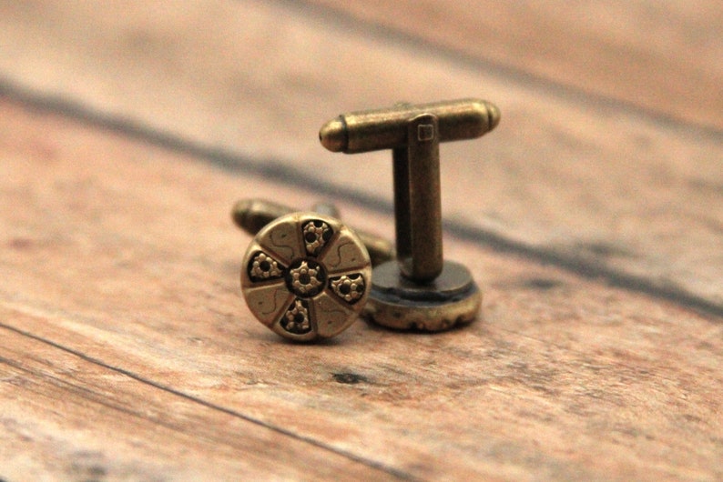 Vintage Brass Cufflinks Small Simple Design Cuff Links Groom Wedding Made from vintage buttons image 3
