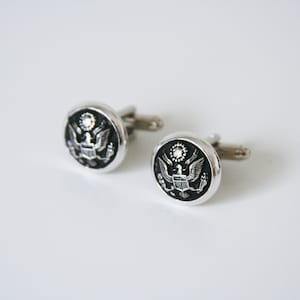 US Army Cuff Links Military Cufflinks Eagle America made with vintage buttons Silver tone 5/8 inches