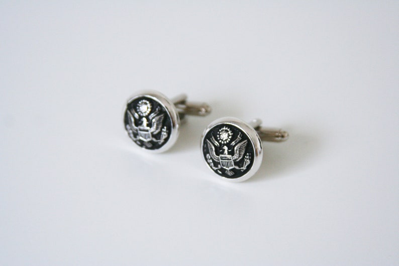 US Army Cuff Links Military Cufflinks Eagle America made with vintage buttons Silver tone 5/8 inches