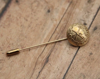 Vintage Spanish American War Button Stick Pin: Military Tunic Lapel Pin