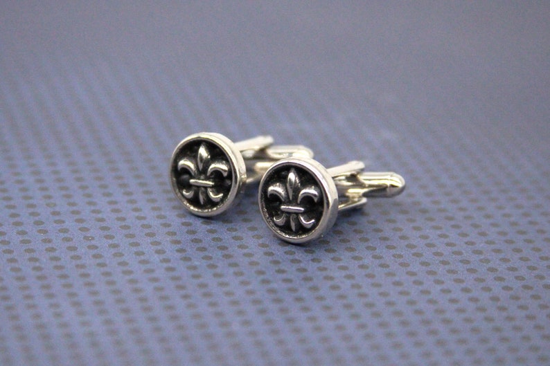 Fleur De Lis Cuff Links Lily Flower Cufflinks French New Orleans Mens Accessories made with metal buttons image 4
