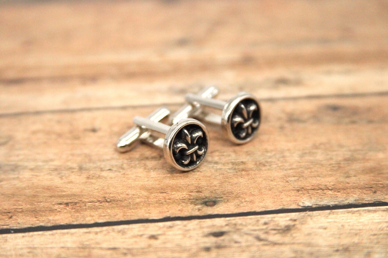Fleur De Lis Cuff Links Lily Flower Cufflinks French New Orleans Mens Accessories made with metal buttons image 3