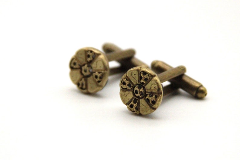 Vintage Brass Cufflinks Small Simple Design Cuff Links Groom Wedding Made from vintage buttons image 1
