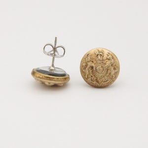British Coat of Arms Earrings Royal Family Crest Heraldry - made with brass buttons