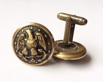 Vintage USN Cuff Links: Naval Uniform Buttons, Brass Tone