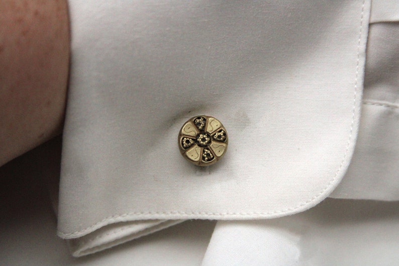 Vintage Brass Cufflinks Small Simple Design Cuff Links Groom Wedding Made from vintage buttons image 4