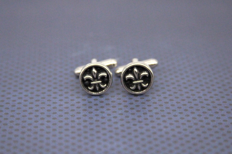 Fleur De Lis Cuff Links Lily Flower Cufflinks French New Orleans Mens Accessories made with metal buttons image 1