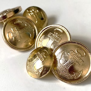 Brass Tone Anchor Buttons: Set of 6 Metal Coat Buttons