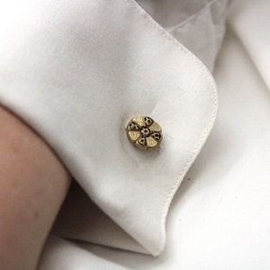 Vintage Brass Cufflinks Small Simple Design Cuff Links Groom Wedding Made from vintage buttons image 7