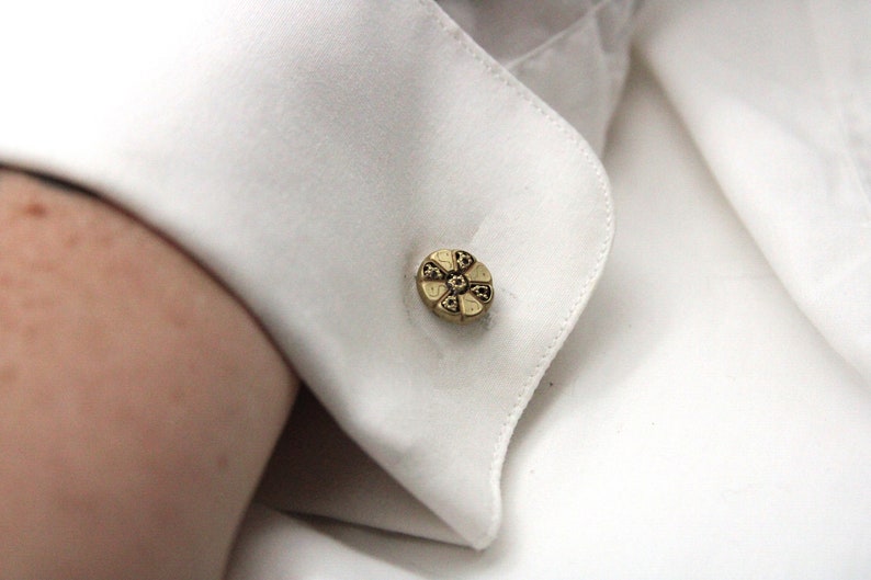 Vintage Brass Cufflinks Small Simple Design Cuff Links Groom Wedding Made from vintage buttons image 7