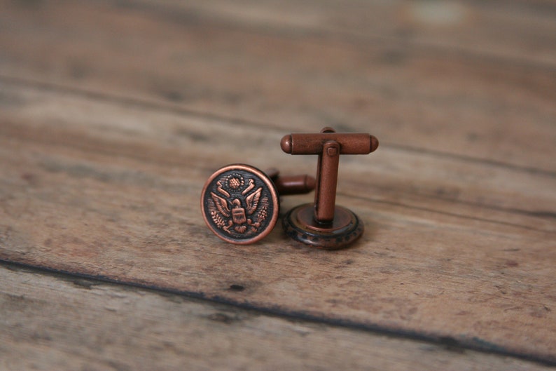 US Army Cuff Links Military Cufflinks Eagle America made with vintage buttons Copper tone 5/8 inches