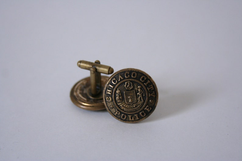 Chicago Police Cuff Links Chicago's Finest Cuff Links made with vintage uniform buttons image 3