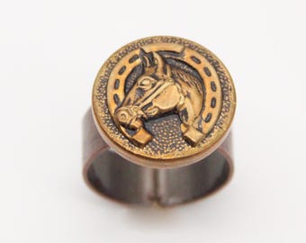 Horse Head Ring: Horseshoe Stallion Adjustable Ring