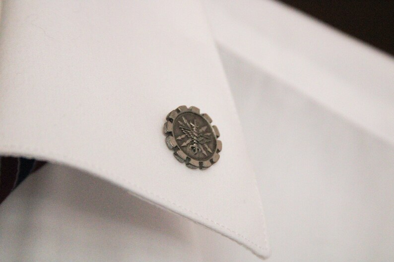 Air Force Achievement Lapel Pin Military Medal Tie Tack Silver Tone Gear Award made with a military medal