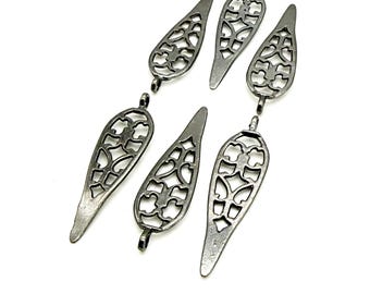 Gunmetal Teardrop Bail Plate Filigree Design Lot of 6
