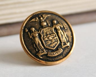 Vintage NY State Seal Lapel Pin – Brass Button Tie Tack (7/8 Inch)
