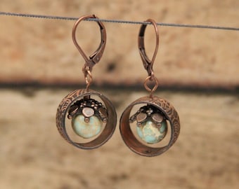 Imperial Jasper Earrings Kinetic Copper Jewelry Dynamic Moving Dangles - made with imperial jasper and copper